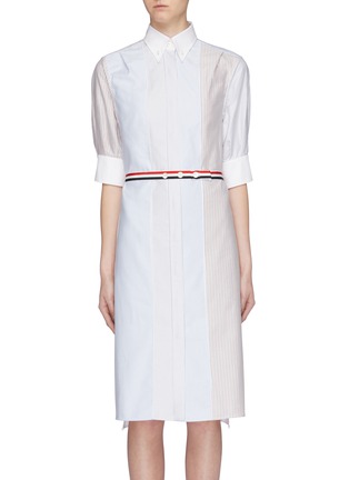 Main View - Click To Enlarge - THOM BROWNE  - Belted stripe panelled shirt dress