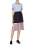 Figure View - Click To Enlarge - THOM BROWNE  - Extended pleated stripe hem wool skirt