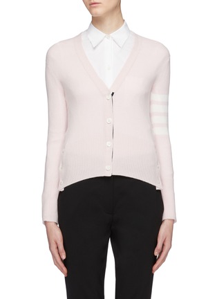 Main View - Click To Enlarge - THOM BROWNE  - Stripe sleeve V-neck cardigan