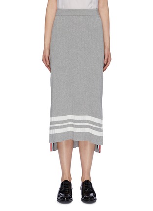 Main View - Click To Enlarge - THOM BROWNE  - Side split pleated tromp l'œil knit skirt