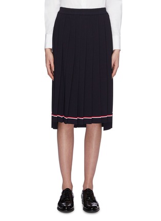 Main View - Click To Enlarge - THOM BROWNE  - Stripe hem pleated knit skirt
