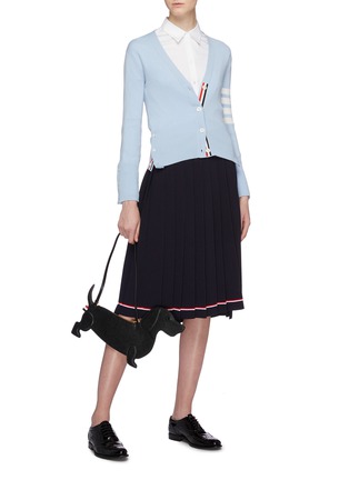 Figure View - Click To Enlarge - THOM BROWNE  - Stripe hem pleated knit skirt