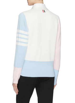 Back View - Click To Enlarge - THOM BROWNE  - Stripe sleeve colourblock silk blend cardigan