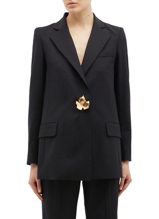 Main View - Click To Enlarge - OSCAR DE LA RENTA - Metallic maple leaf brooch blazer