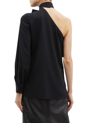 Back View - Click To Enlarge - OSCAR DE LA RENTA - Ruffle trim one-shoulder silk georgette blouse