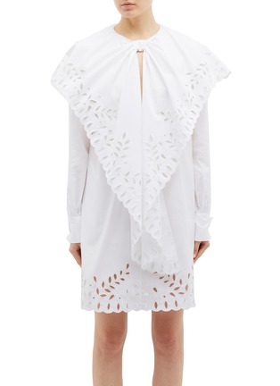 Main View - Click To Enlarge - OSCAR DE LA RENTA - Ruffle drape panel silk broderie anglaise dress