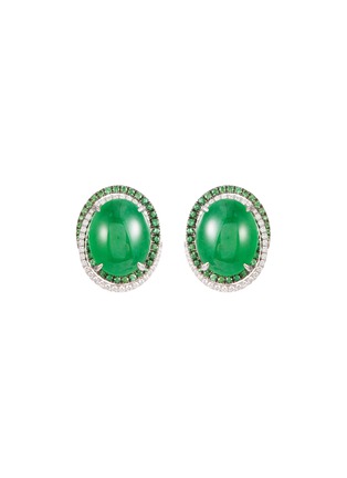 Main View - Click To Enlarge - SAMUEL KUNG - Diamond garnet jade 18k white gold stud earrings