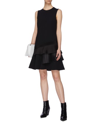 Figure View - Click To Enlarge - VICTORIA, VICTORIA BECKHAM - Asymmetric pleated tiered sleeveless crepe shift dress