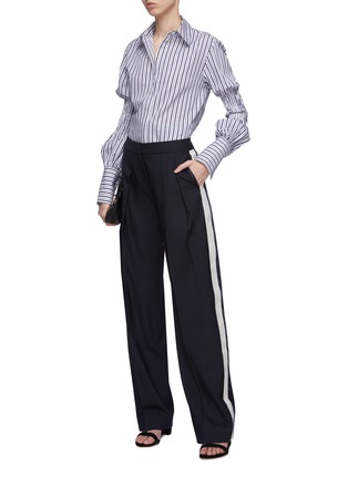 Figure View - Click To Enlarge - VICTORIA, VICTORIA BECKHAM - Silk stripe outseam pleated wide leg pants