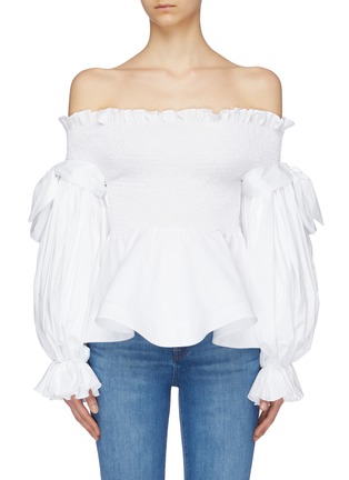 Main View - Click To Enlarge - LEAL DACCARETT - 'Murano' blouson sleeve smocked off-shoulder peplum top