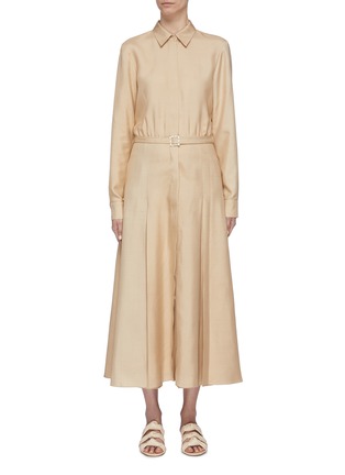 Main View - Click To Enlarge - GABRIELA HEARST - 'Mariano' belted pleated silk twill shirt dress