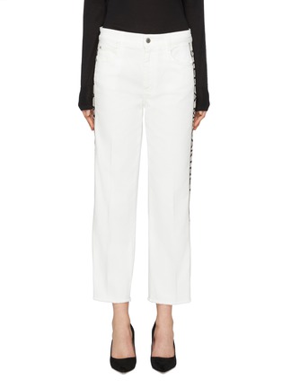 Main View - Click To Enlarge - STELLA MCCARTNEY - Logo stripe outseam cropped organic cotton jeans