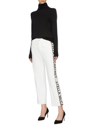 Figure View - Click To Enlarge - STELLA MCCARTNEY - Logo stripe outseam cropped organic cotton jeans