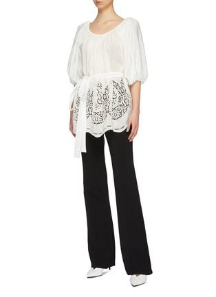Figure View - Click To Enlarge - STELLA MCCARTNEY - Belted broderie anglaise hem silk satin top