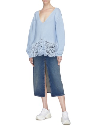 Figure View - Click To Enlarge - STELLA MCCARTNEY - Tie back broderie anglaise hem oversized knit top