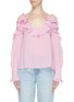 Main View - Click To Enlarge - STELLA MCCARTNEY - Tie ruffle silk cold shoulder top