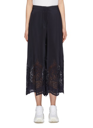 Main View - Click To Enlarge - STELLA MCCARTNEY - Broderie anglaise cuff silk satin culottes