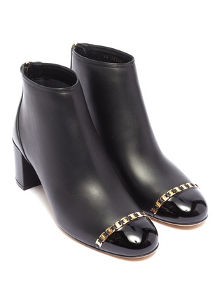 Detail View - Click To Enlarge - SALVATORE FERRAGAMO - 'Atri' patent toe cap Vara chain leather ankle boots
