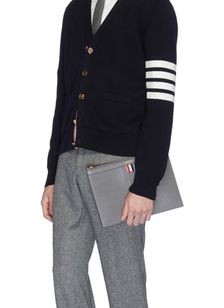 Figure View - Click To Enlarge - THOM BROWNE  - Stripe small pebble grain leather tablet holder