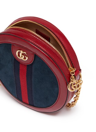 Detail View - Click To Enlarge - GUCCI - 'Ophidia' mini logo Web stripe round suede crossbody bag