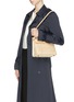 Figure View - Click To Enlarge - RODO - Leather canvas panel wicker shoulder bag