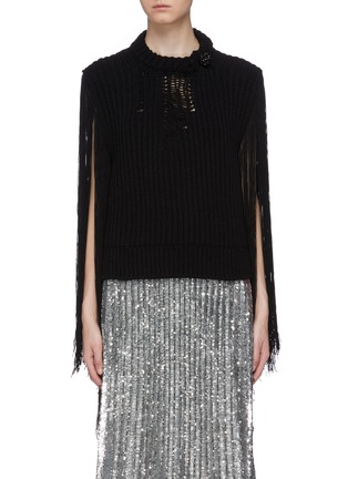 Main View - Click To Enlarge - CALVIN KLEIN 205W39NYC - Detachable brooch fringe sleeve open knit sweater