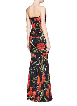 Back View - Click To Enlarge - - - Carnation print drape strapless mermaid gown