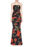 Main View - Click To Enlarge - - - Carnation print drape strapless mermaid gown