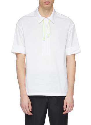 Main View - Click To Enlarge - 8ON8 - Drawstring collar zip placket poplin polo shirt