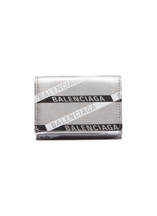 Main View - Click To Enlarge - BALENCIAGA - 'Monogram Everyday' logo print metallic leather mini wallet