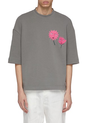 Main View - Click To Enlarge - PRONOUNCE - Floral face graphic embroidered T-shirt