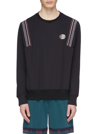 Main View - Click To Enlarge - PARTICLE FEVER - x The Woolmark Company logo embroidered stripe shoulder sweatshirt