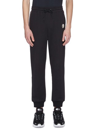 Main View - Click To Enlarge - PARTICLE FEVER - x The Woolmark Company stripe outseam logo embroidered sweatpants