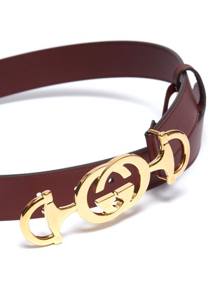 Detail View - Click To Enlarge - GUCCI - Horsebit GG logo buckle leather belt