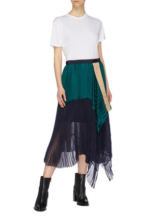 Figure View - Click To Enlarge - SACAI - Drape panel pleated colourblock skirt