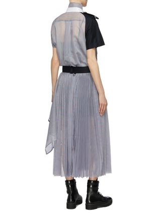 Back View - Click To Enlarge - SACAI - Bib drape pleated stripe asymmetric organdy dress