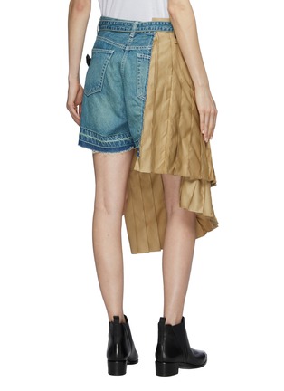Back View - Click To Enlarge - SACAI - Pleated twill asymmetric wrap panel patchwork denim shorts