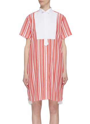 Main View - Click To Enlarge - SACAI - Contrast bib zip gusset stripe shirt dress