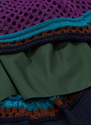  - SACAI - Tiered ruffle sleeve colourblock crochet knit polo shirt