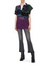 Figure View - Click To Enlarge - SACAI - Tiered ruffle sleeve colourblock crochet knit polo shirt