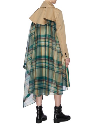 Back View - Click To Enlarge - SACAI - Belted check plaid drape panel asymmetric trench coat