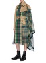 Front View - Click To Enlarge - SACAI - Belted check plaid drape panel asymmetric trench coat