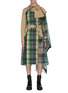 Main View - Click To Enlarge - SACAI - Belted check plaid drape panel asymmetric trench coat