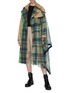 Figure View - Click To Enlarge - SACAI - Belted check plaid drape panel asymmetric trench coat