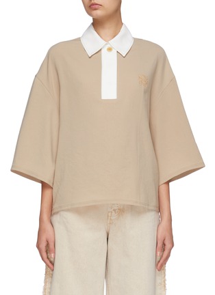 Main View - Click To Enlarge - LOEWE - Logo embroidered boxy twill polo top