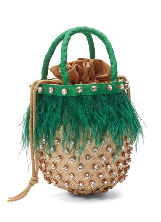 Detail View - Click To Enlarge - LE NINÈ - 'Nina Feather' glass crystal mini ostrich feather basket bag