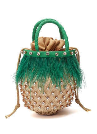 Main View - Click To Enlarge - LE NINÈ - 'Nina Feather' glass crystal mini ostrich feather basket bag