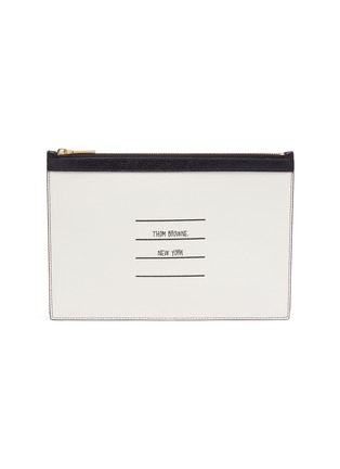 Main View - Click To Enlarge - THOM BROWNE  - Logo print colourblock leather zip pouch