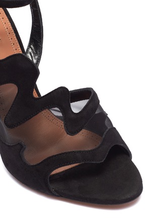 Detail View - Click To Enlarge - ALAÏA - Ankle strap wavy mesh panel suede sandals