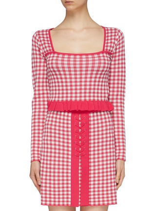 Main View - Click To Enlarge - C/MEO COLLECTIVE - 'Please Do' ruffle hem gingham check jacquard cropped top